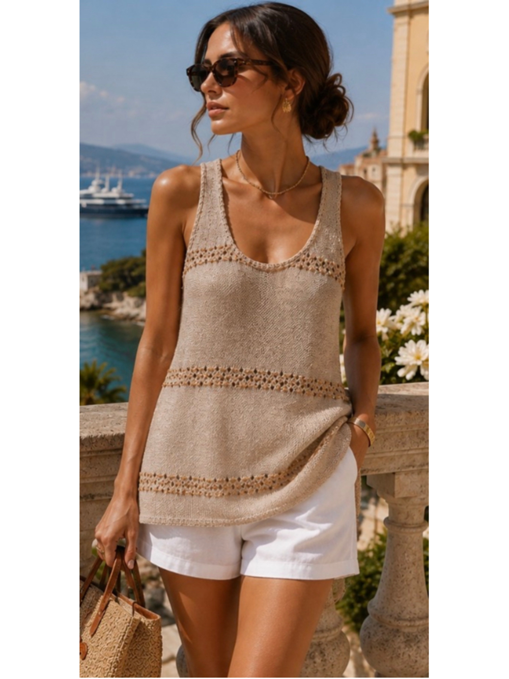 Etro Silk Tank Top Size 42/6 Beige Brown New with Tags